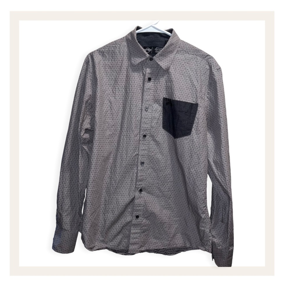 Hard rock Black Label Long Sleeve Button-Down Shirt (Men's Medium)